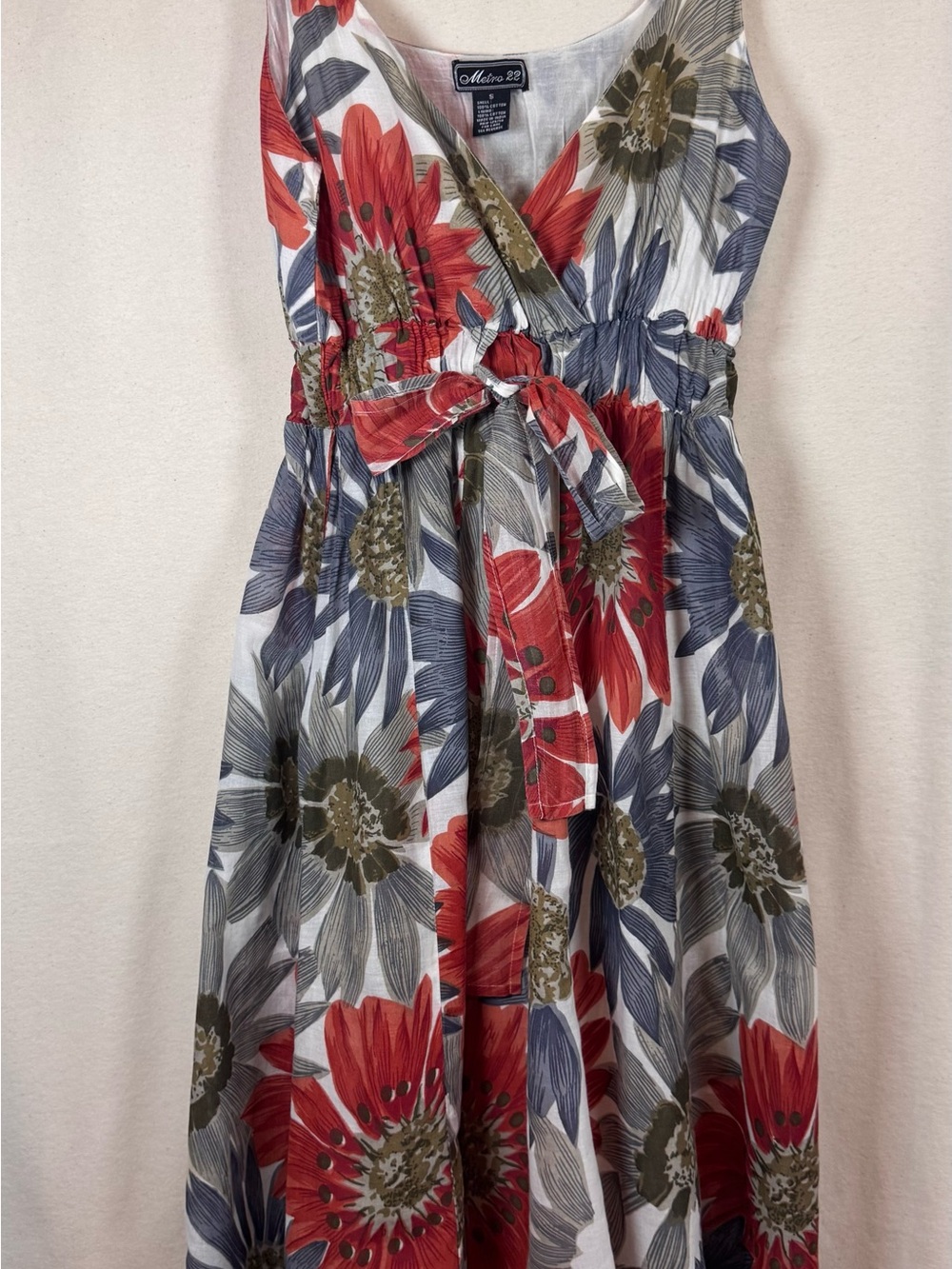 Sleeveless Bontanical print Tie Front 100% Cotton, Lined, Garden Party